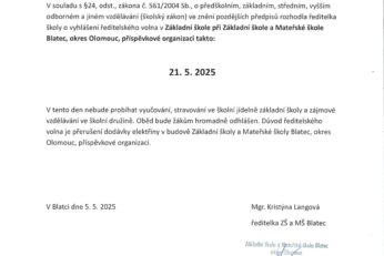 Ředitelské volno 21. 5. 2025