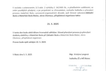 Uzavření MŠ 21. 5. 2025